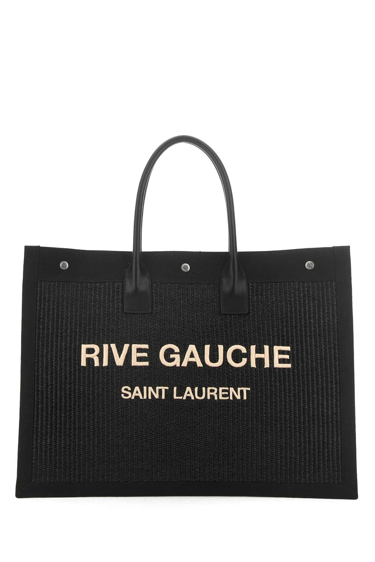 Saint Laurent Men Black Rafia And Canvas Rive Gauche Shopping Bag