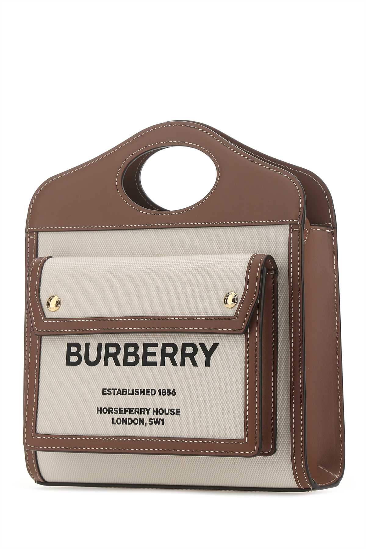 Burberry Women Two-Tone Canvas And Leather Mini Pocket Handbag
