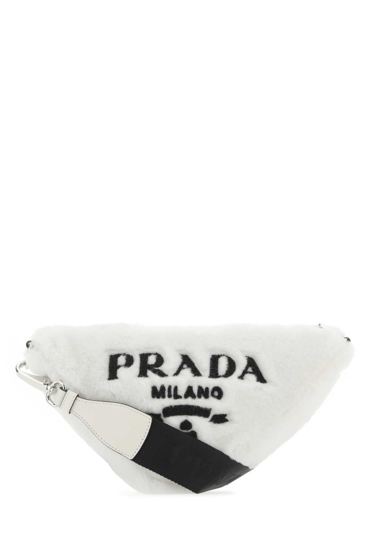 Prada Women White Shearling Triangle Crossbody Bag