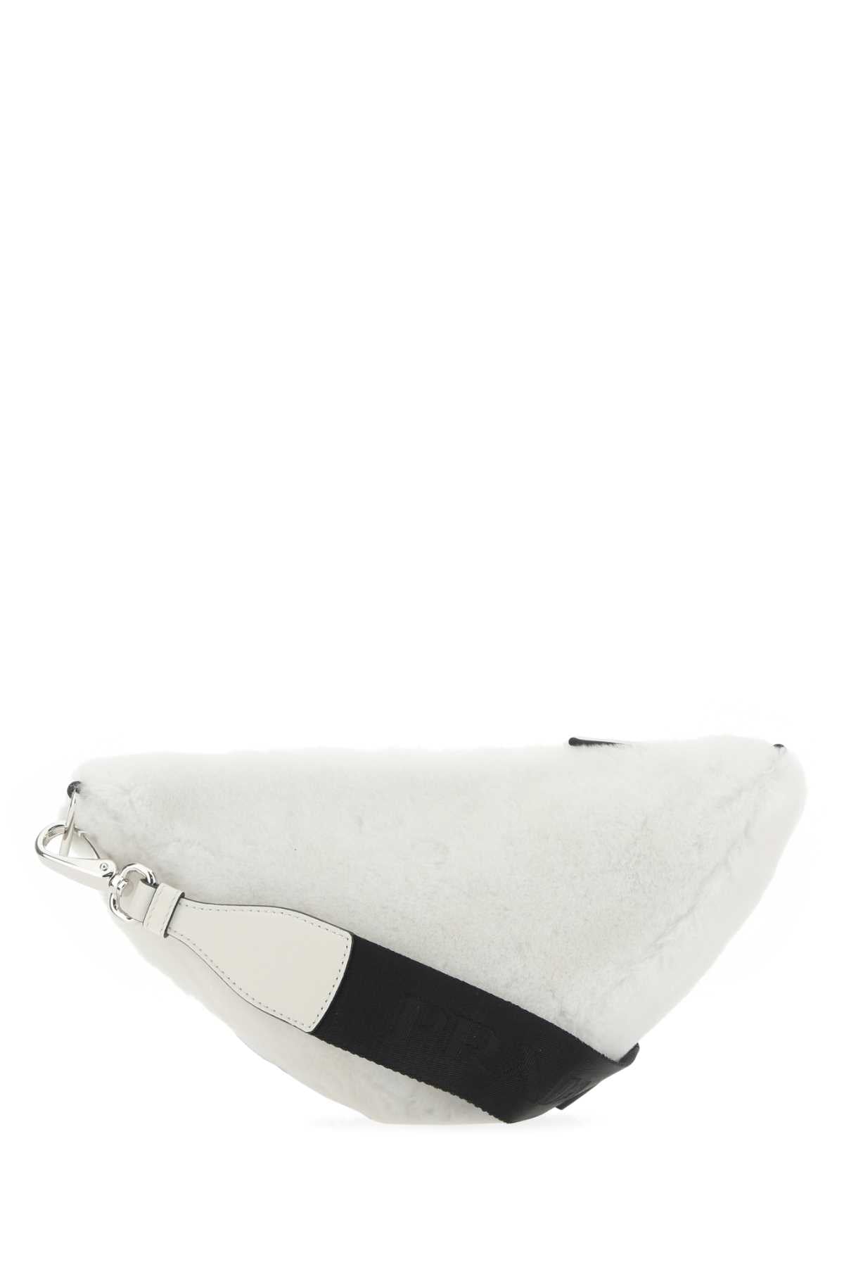 Prada Women White Shearling Triangle Crossbody Bag