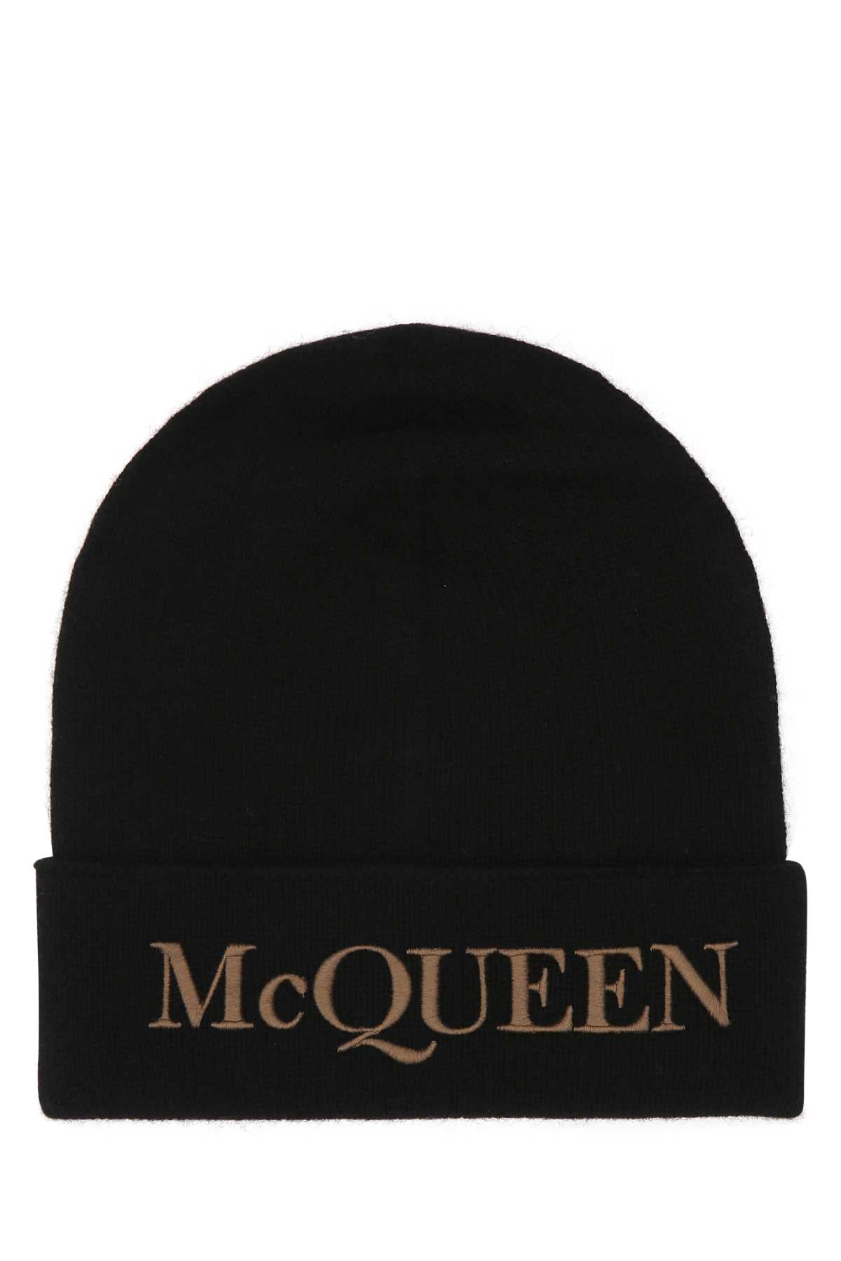 Alexander Mcqueen Men Black Cashmere Beanie Hat