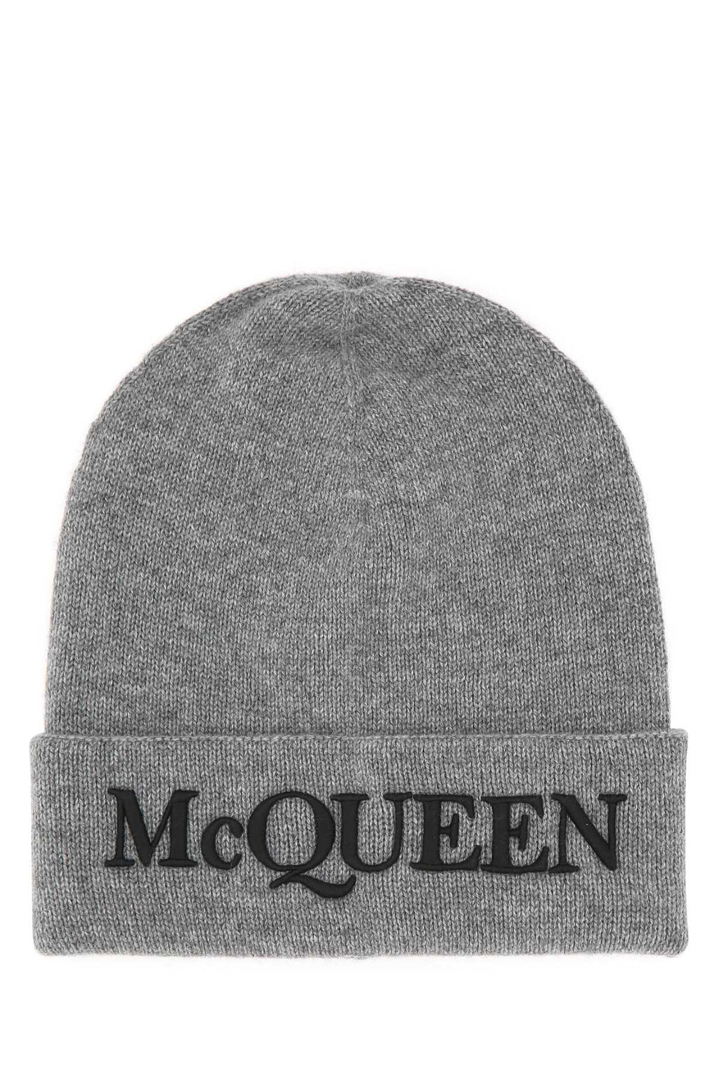 Alexander Mcqueen Men Grey Cashmere Beanie Hat