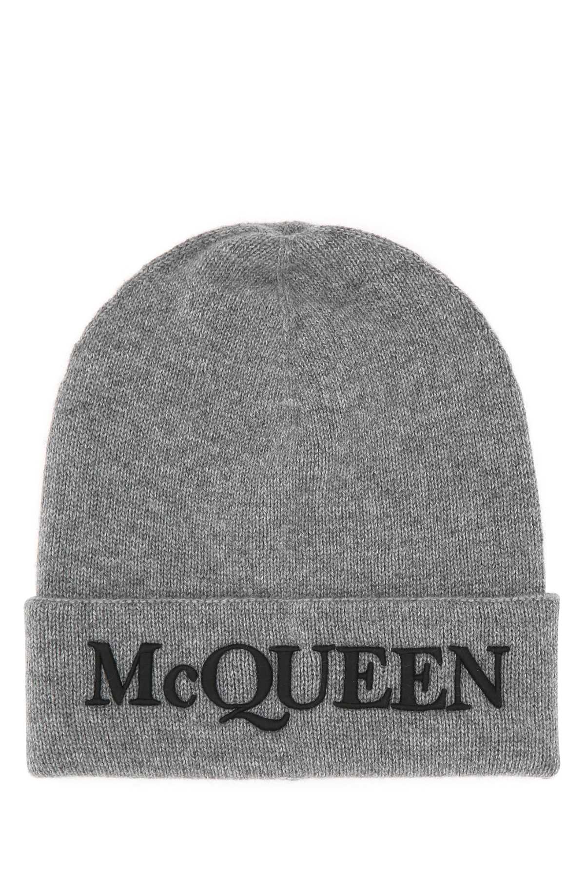 Alexander Mcqueen Men Grey Cashmere Beanie Hat