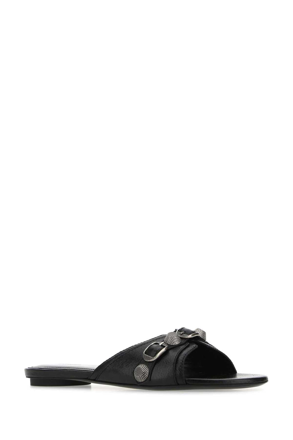 Balenciaga Women Black Leather Cagole Slippers