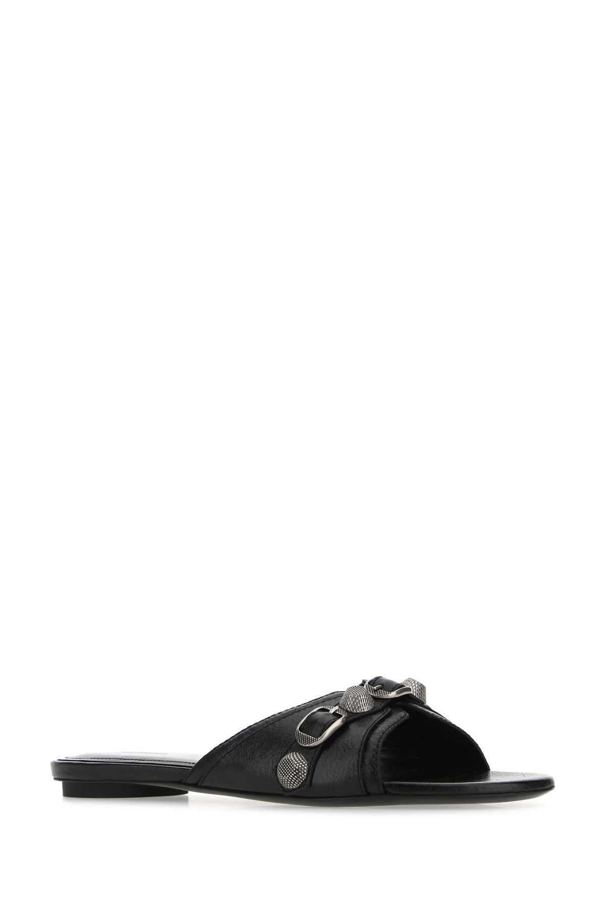 Balenciaga Women Black Leather Cagole Slippers