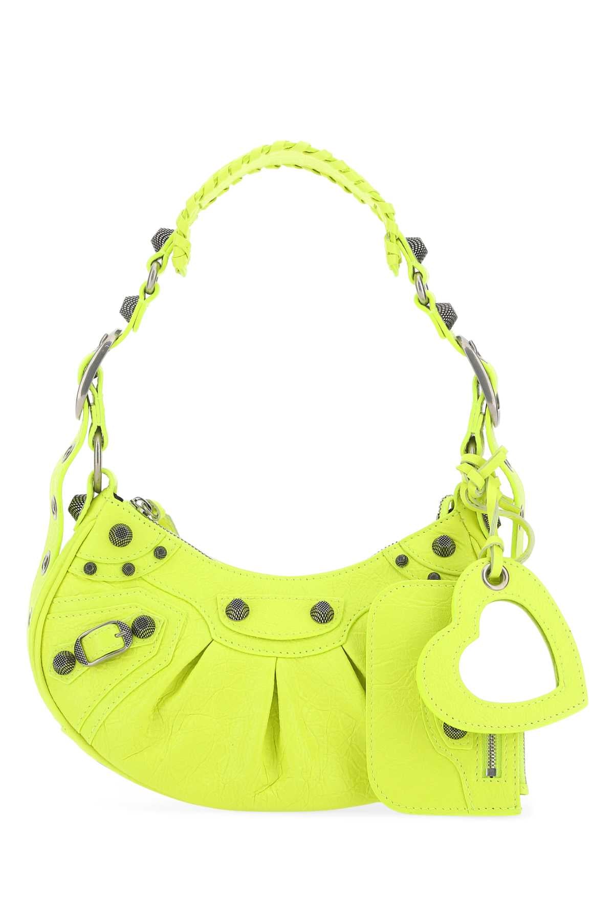 Balenciaga Women Fluo Yellow Nappa Leather Le Cagole Xs Shoulder Bag