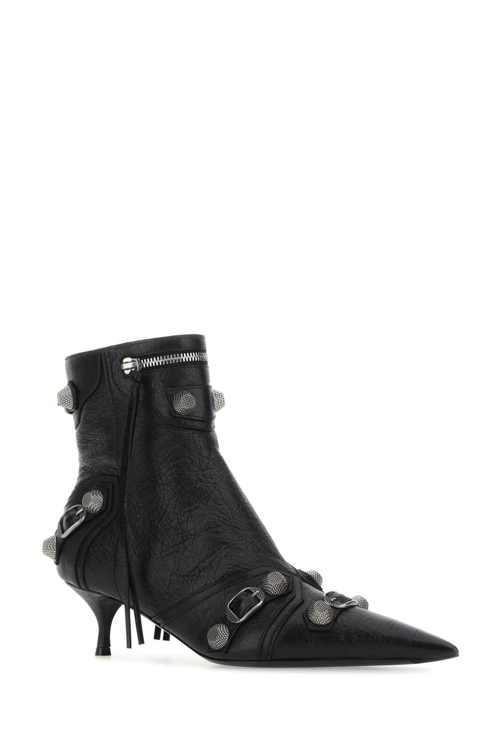 Balenciaga Women Black Leather Cagole Ankle Boots