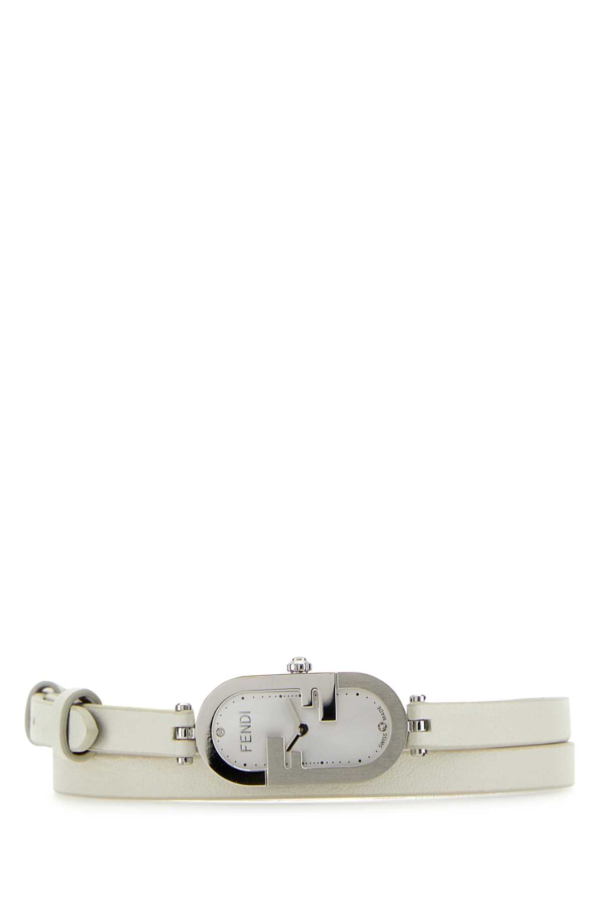 Fendi Women White Leather O Lock Vertical Watch
