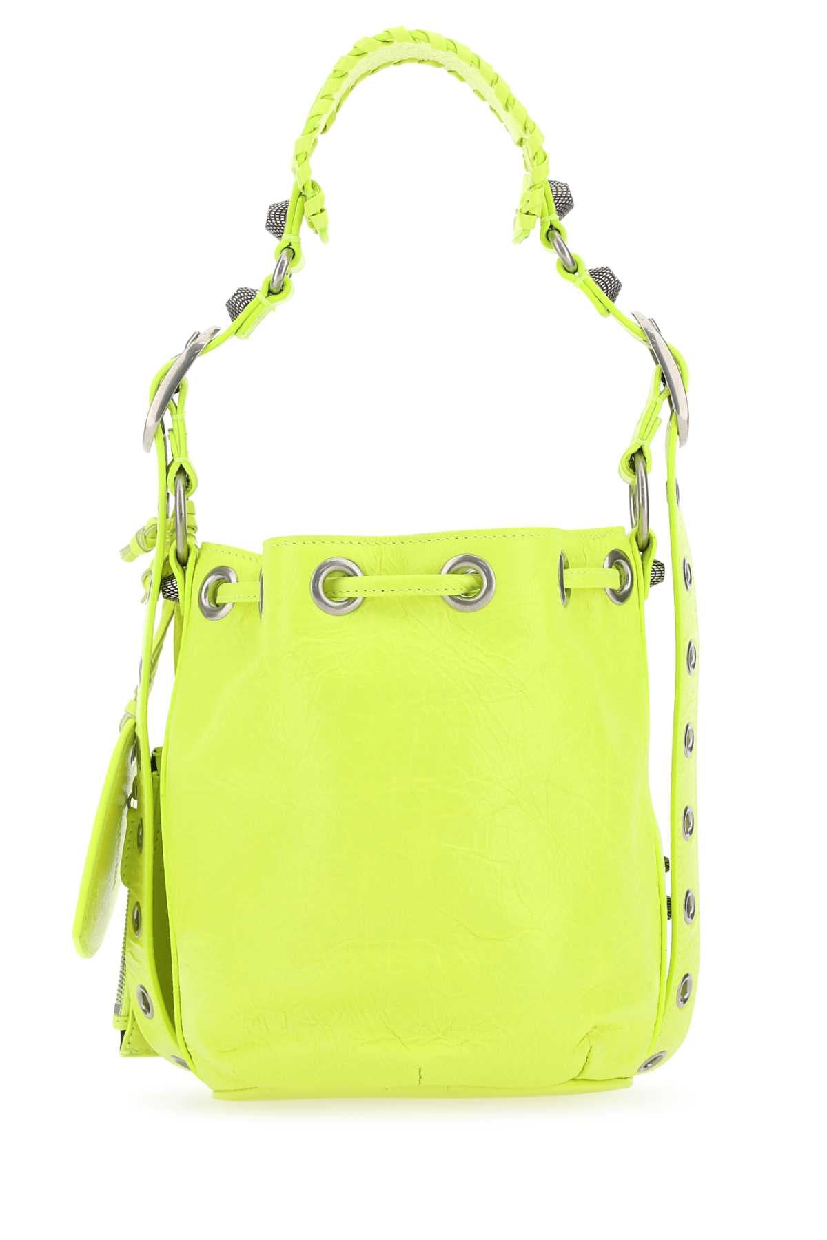 Balenciaga Women Fluo Yellow Leather Le Cagole Xs Bucket Bag