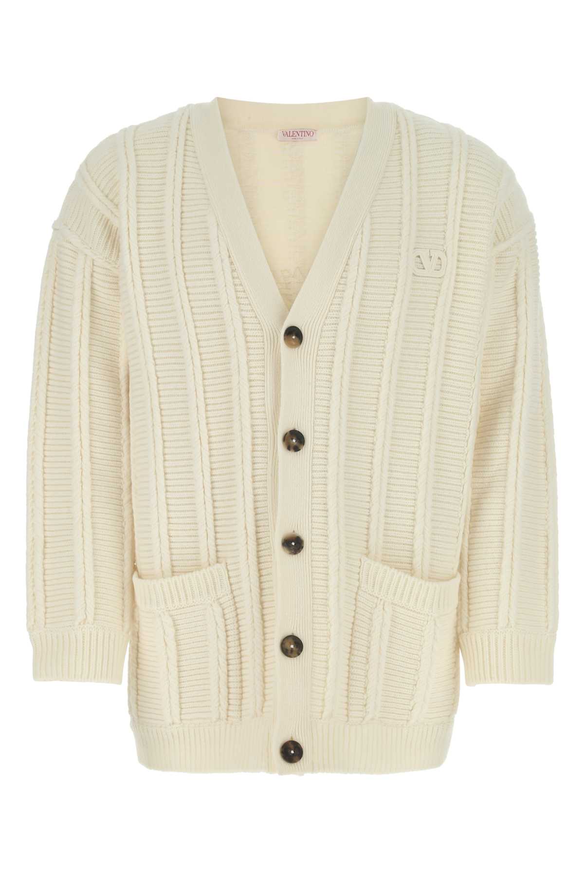 Valentino Garavani Men Ivory Wool Cardigan