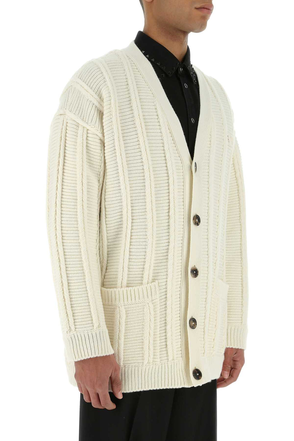 Valentino Garavani Men Ivory Wool Cardigan
