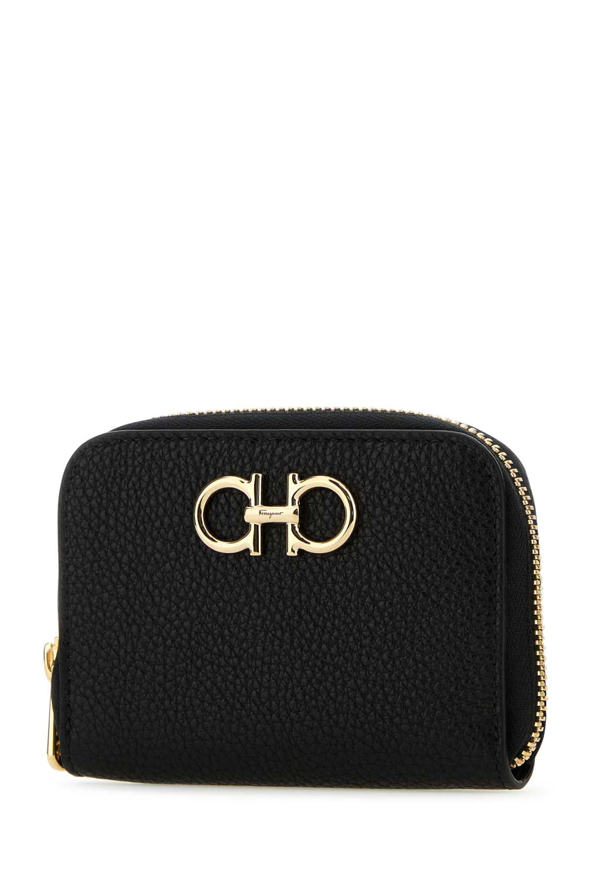Porta-moedas feminino Salvatore Ferragamo em couro preto