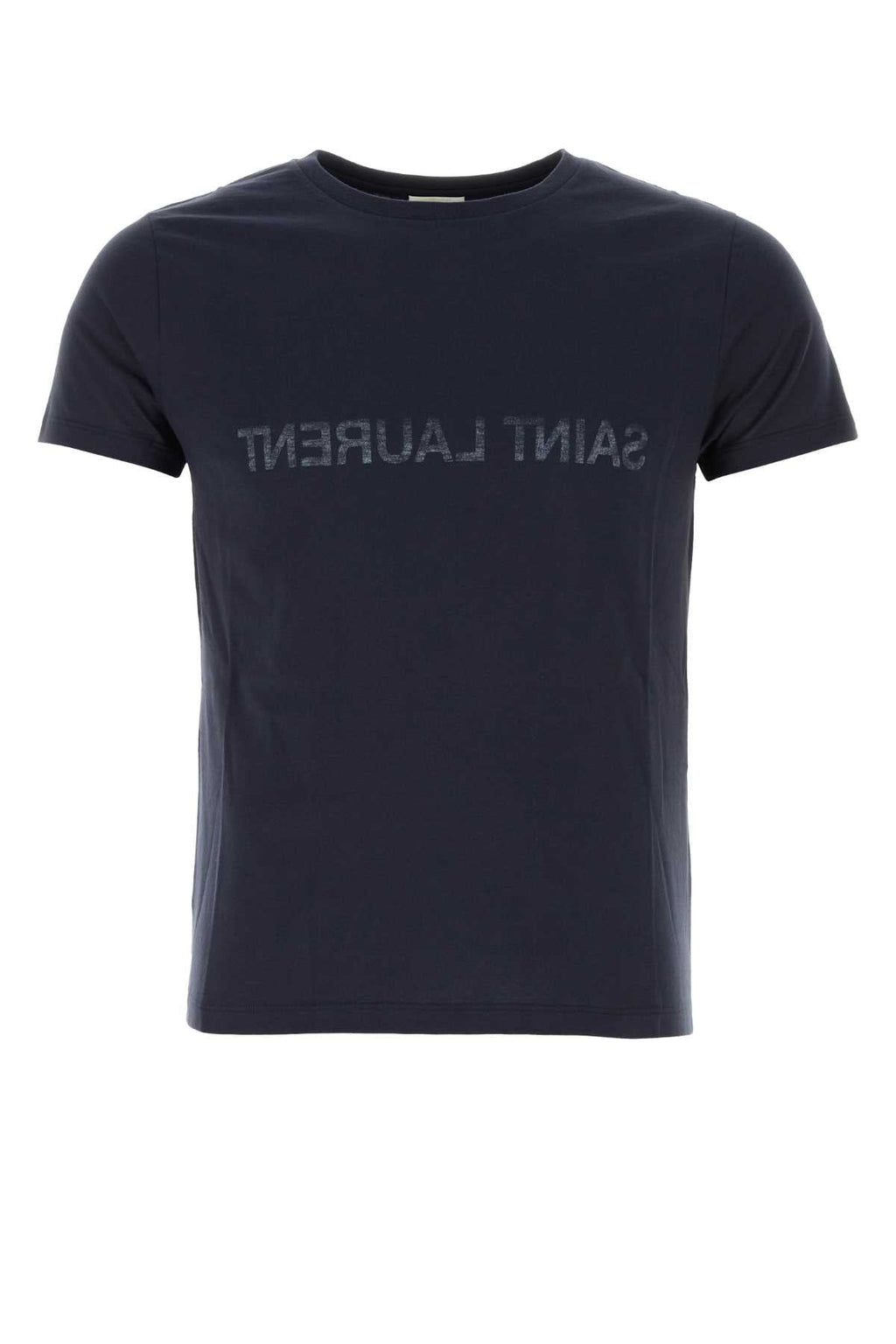 Saint Laurent Men Navy Blue Cotton T-Shirt