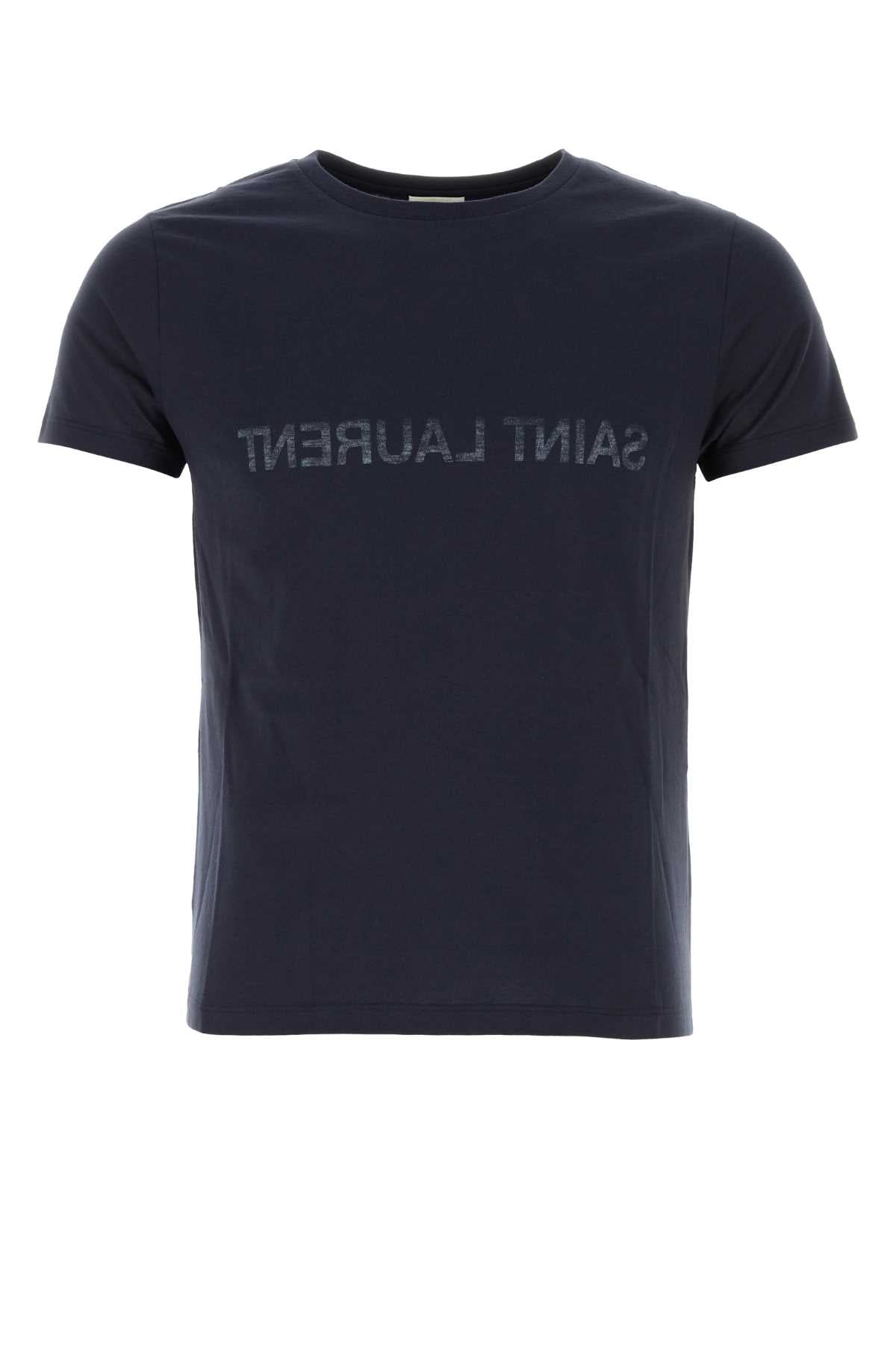 Saint Laurent Men Navy Blue Cotton T-Shirt