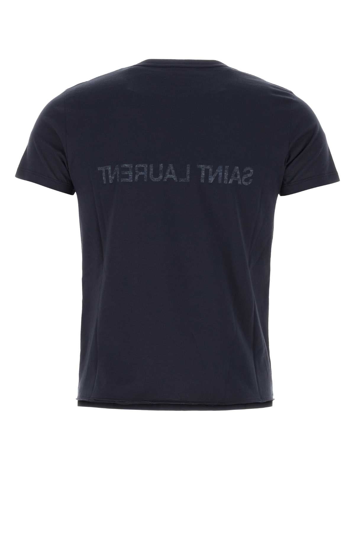 Saint Laurent Men Navy Blue Cotton T-Shirt
