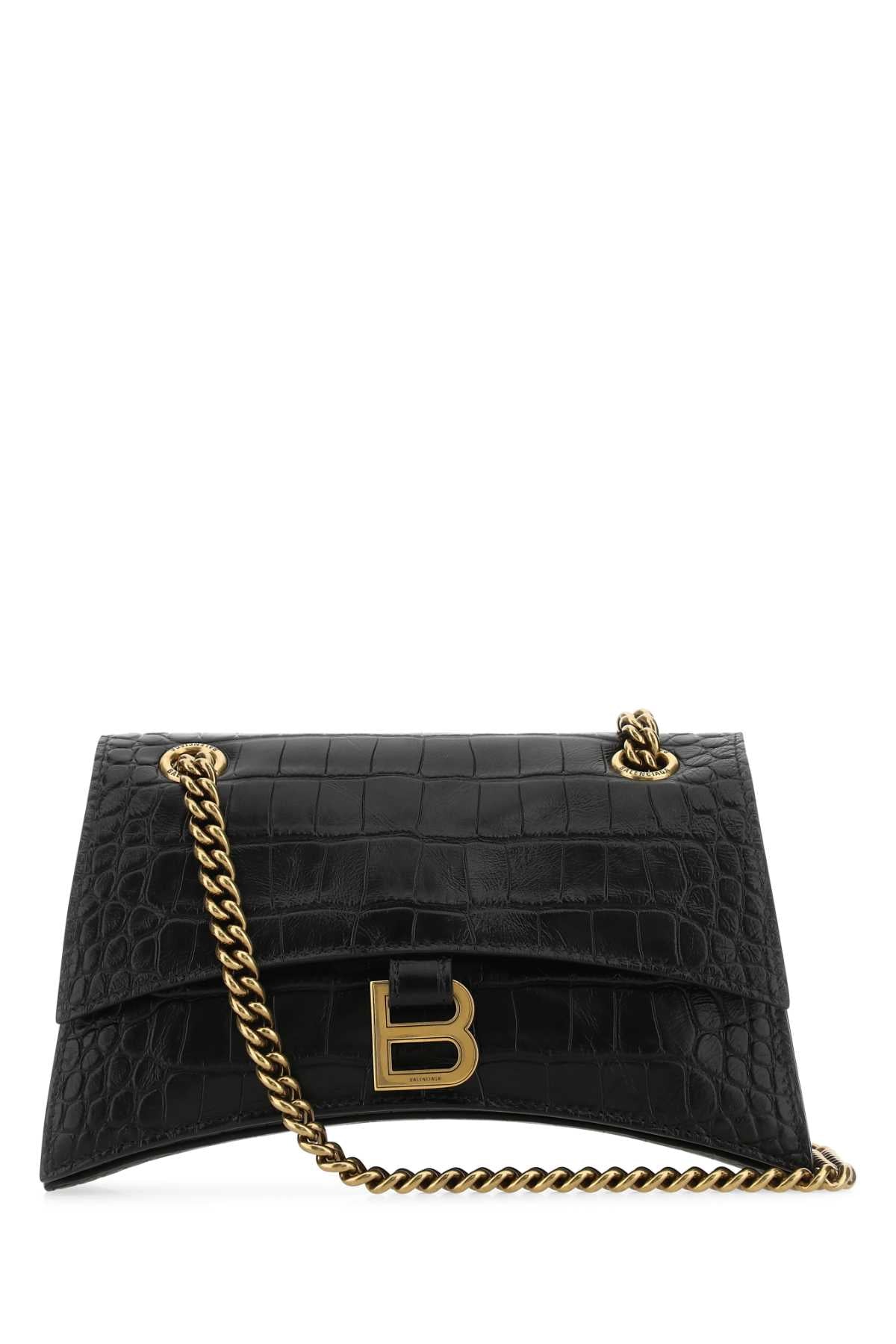 Balenciaga Women Black Leather Crush S Shoulder Bag