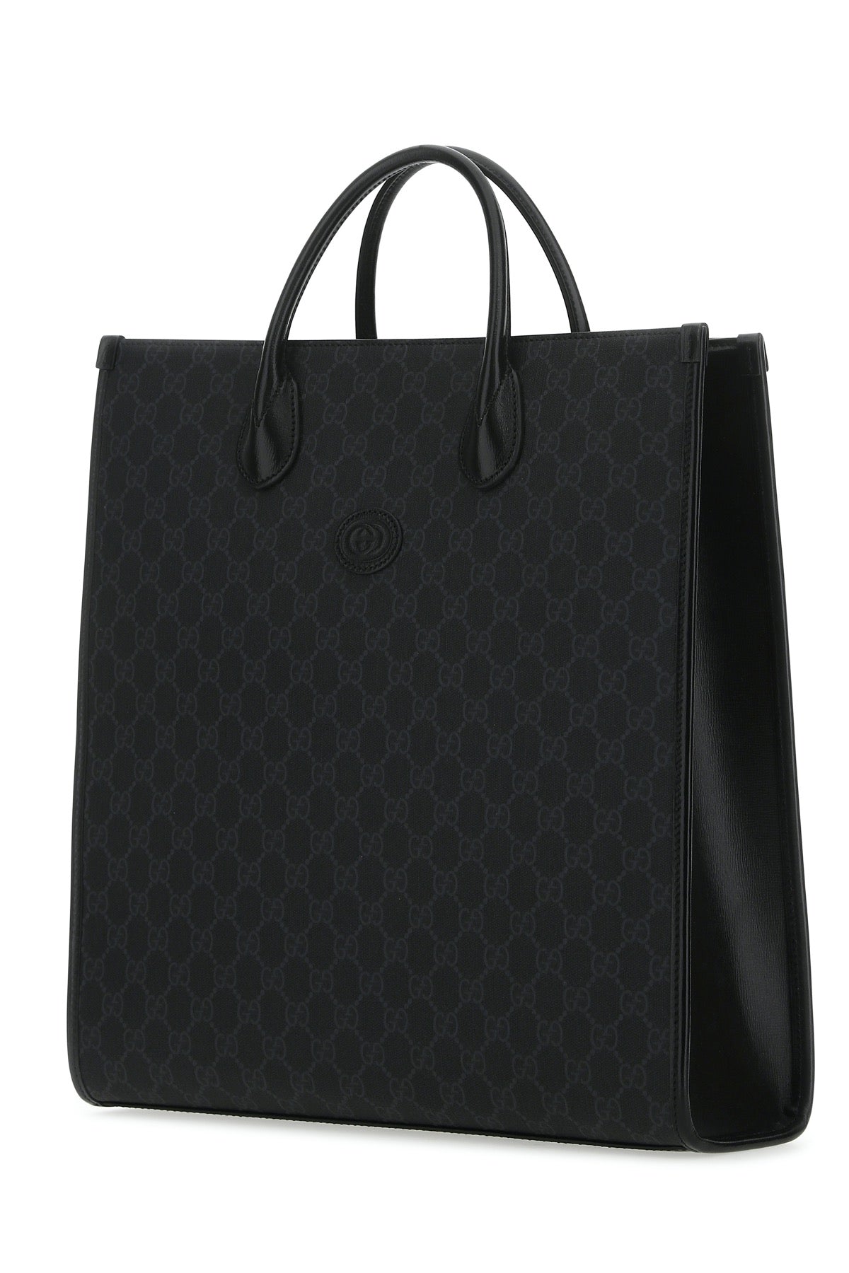 Gucci Men Gg Supreme Fabric And Leather Shopping Bag