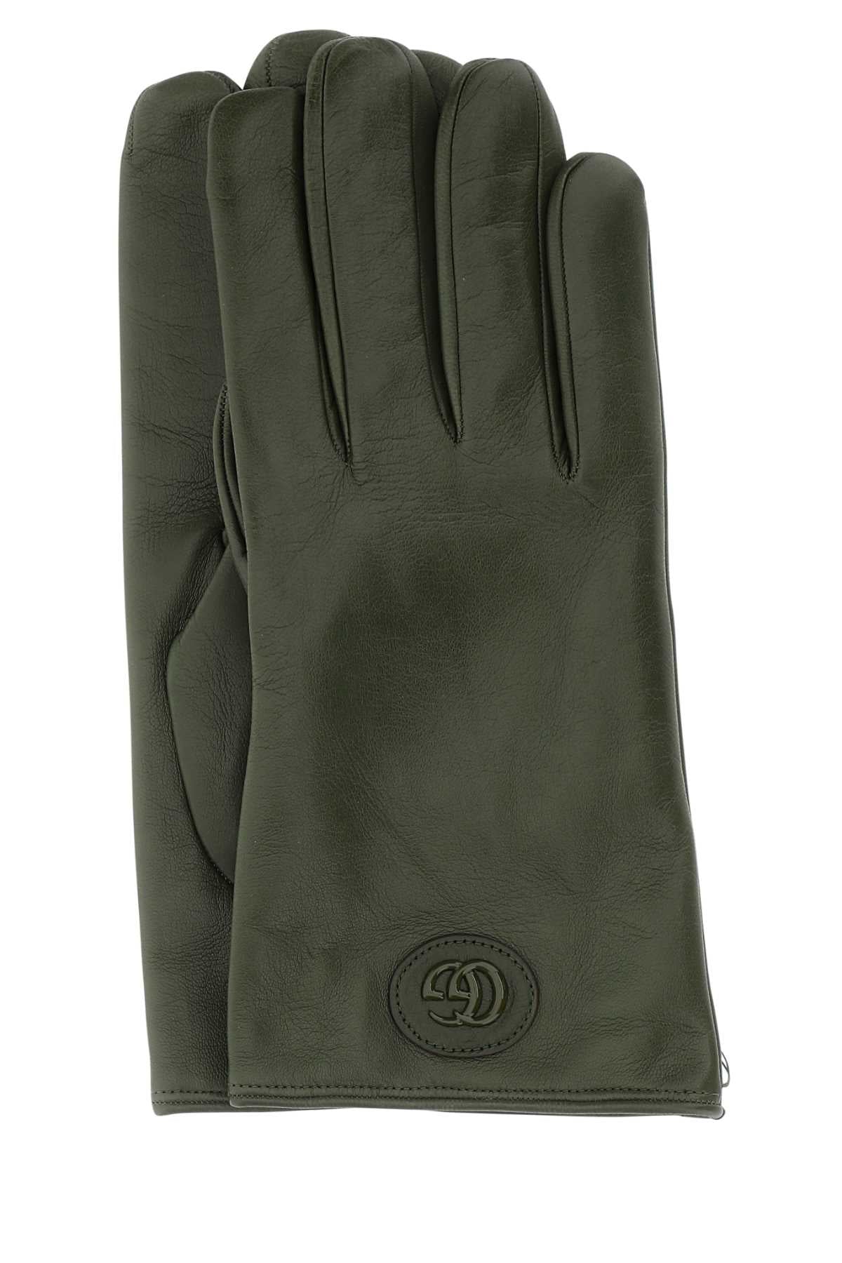 Gucci Men Military Green Nappa Leather Gloves