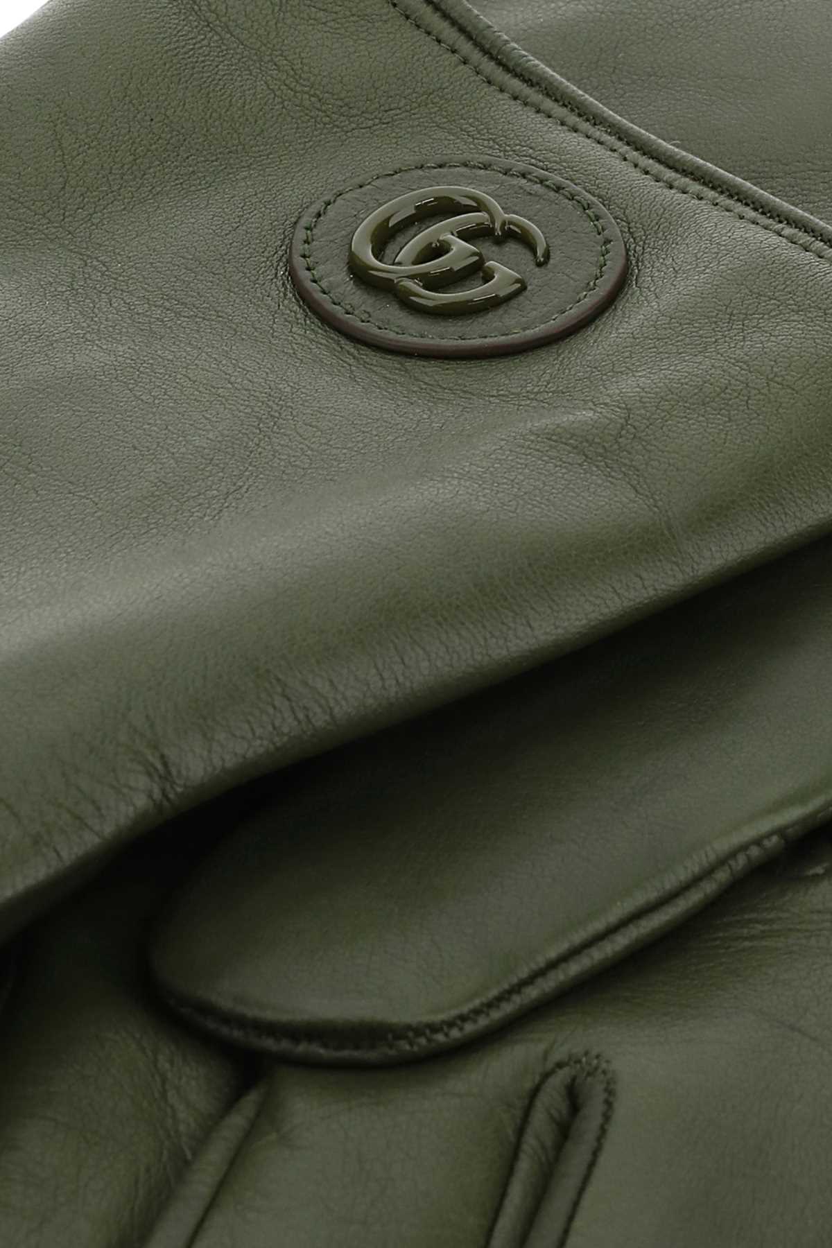 Gucci Men Military Green Nappa Leather Gloves