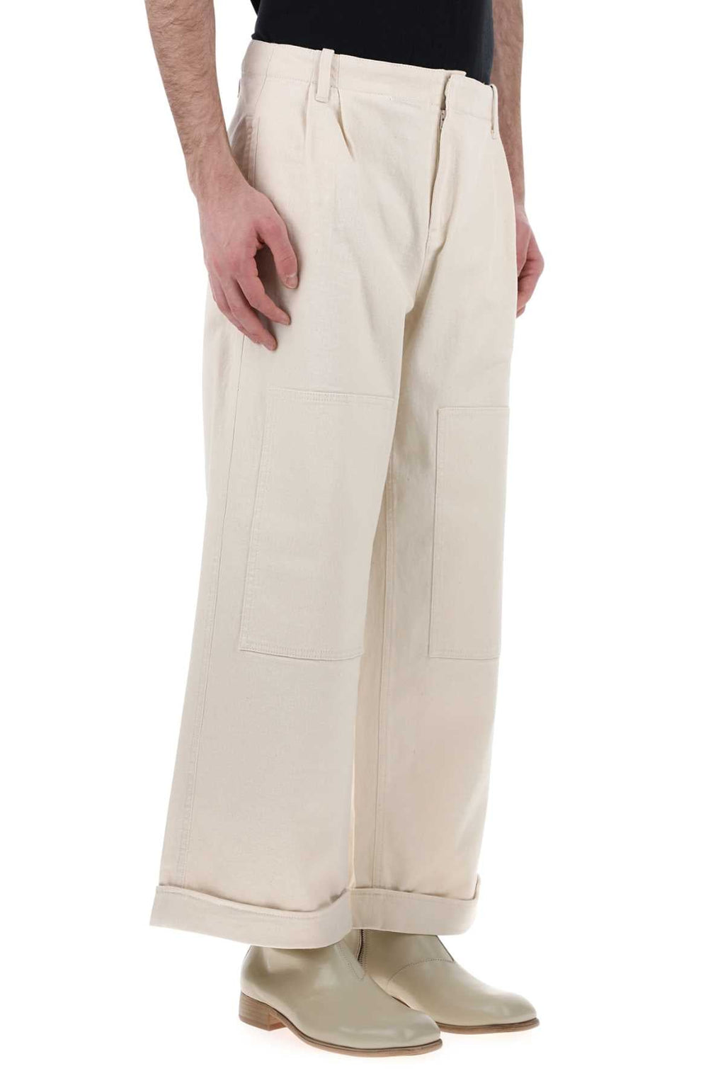 Etro Men Melange Ivory Stretch Cotton Wide-Leg Pant