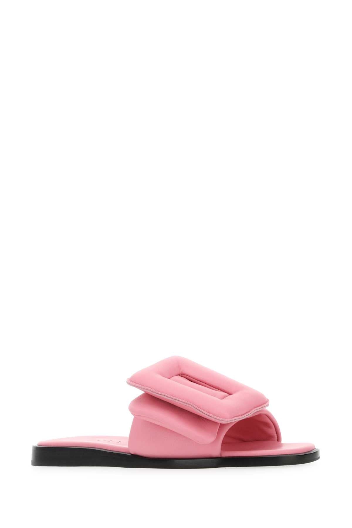 Boyy Women Pink Leather Puffy Slippers