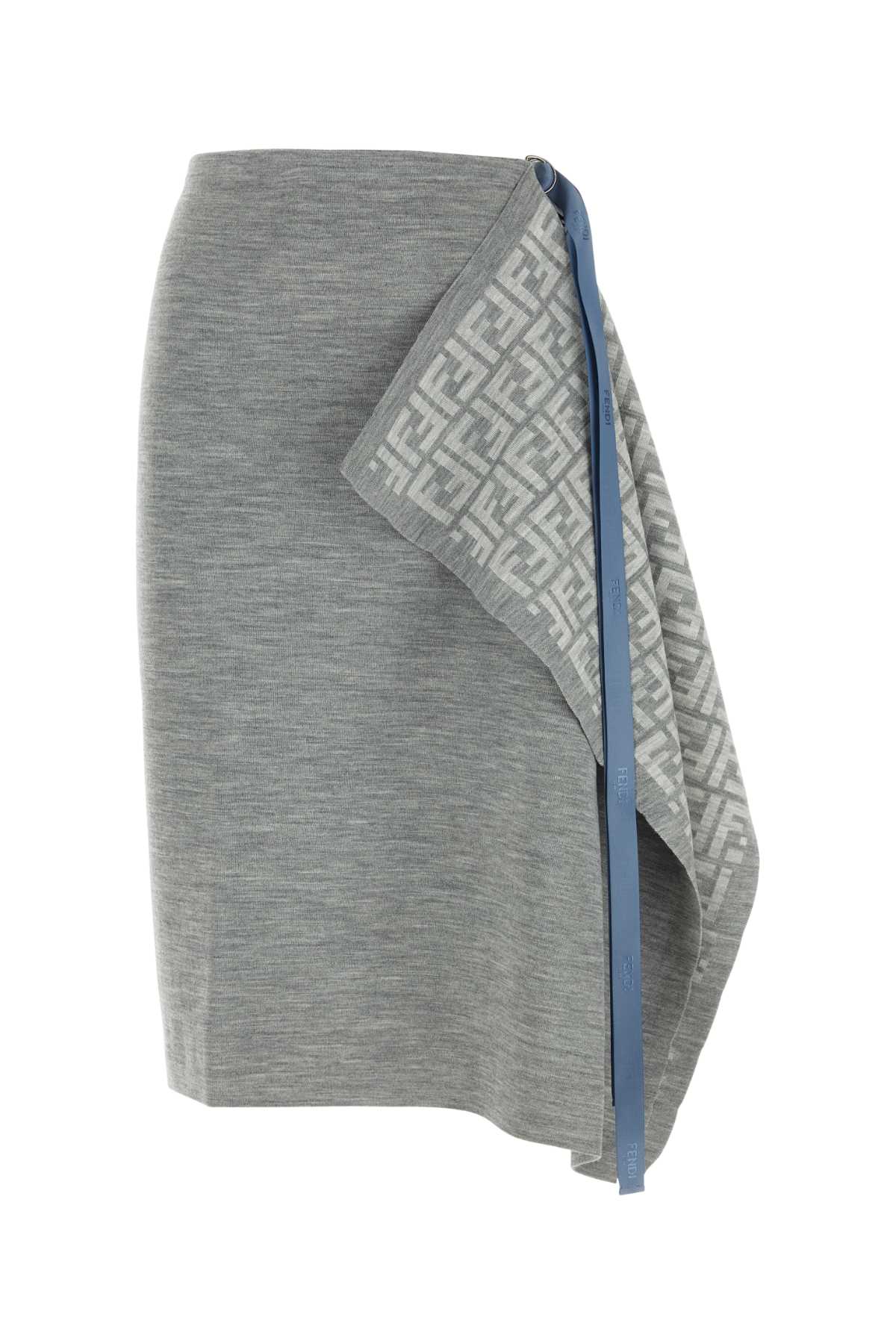 Fendi Women Melange Grey Wool Blend Skirt