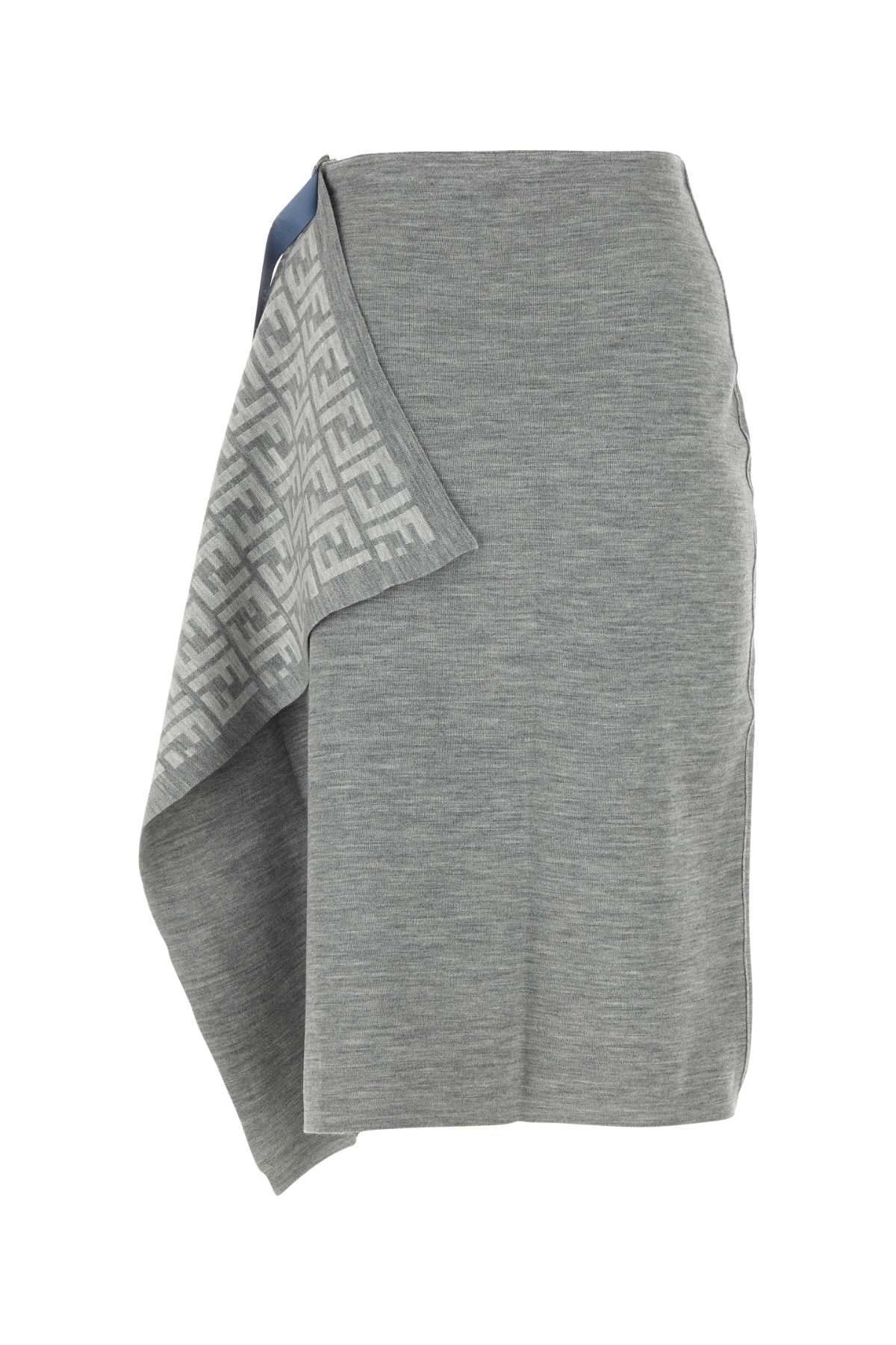 Fendi Women Melange Grey Wool Blend Skirt