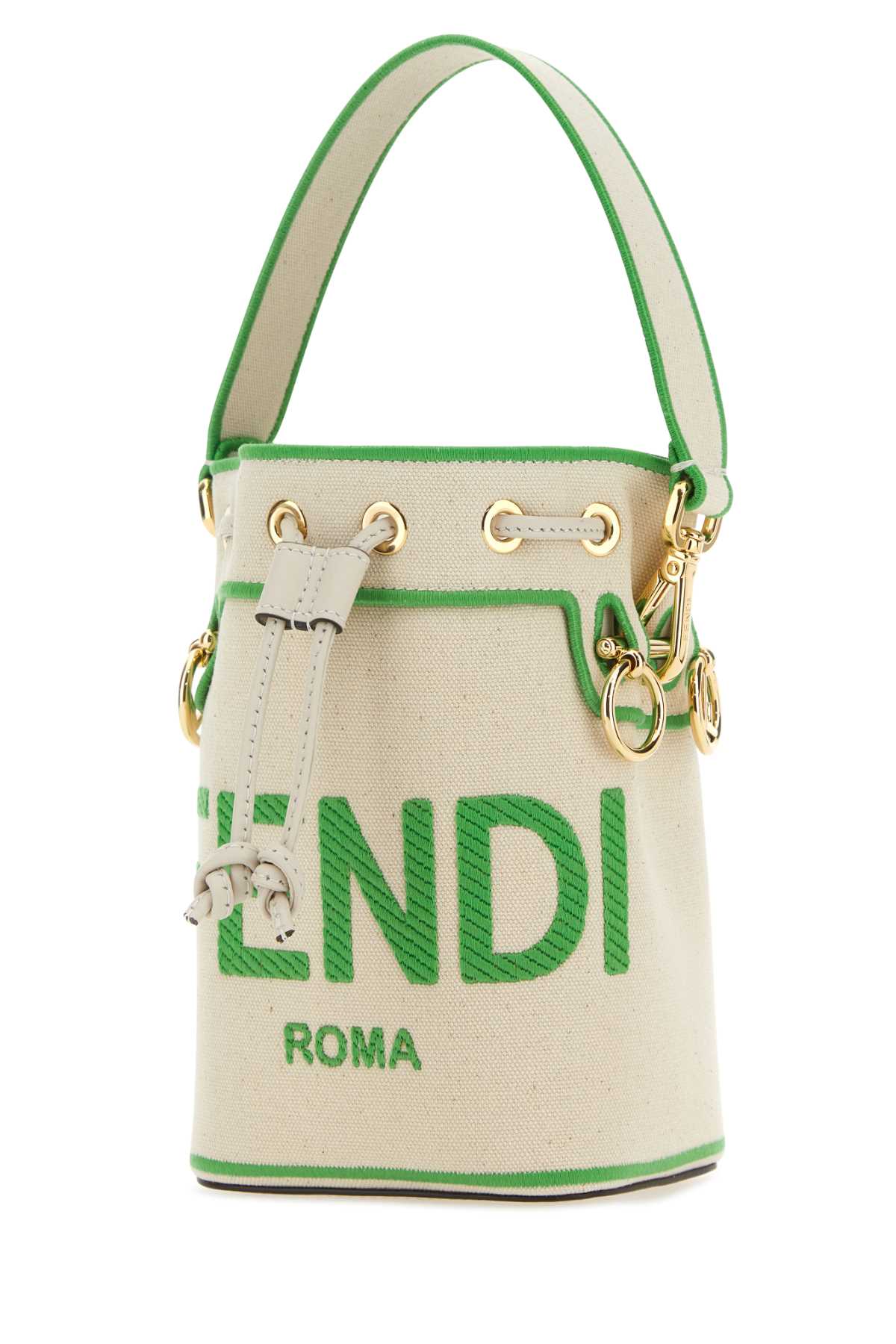 Fendi Women Sand Canvas Mini Mon Tresor Bucket Bag