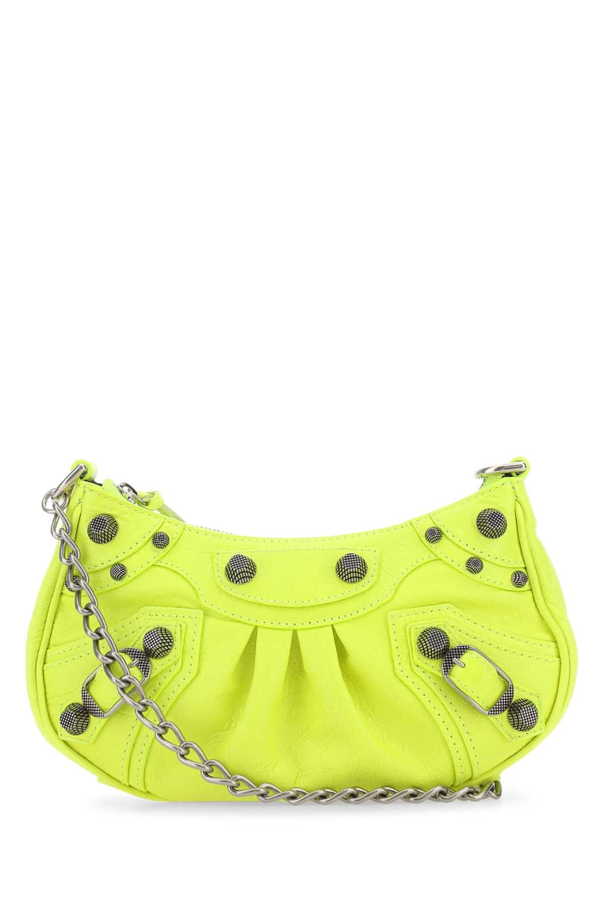 Balenciaga Women Fluo Yellow Leather Le Cagole Mini Handbag