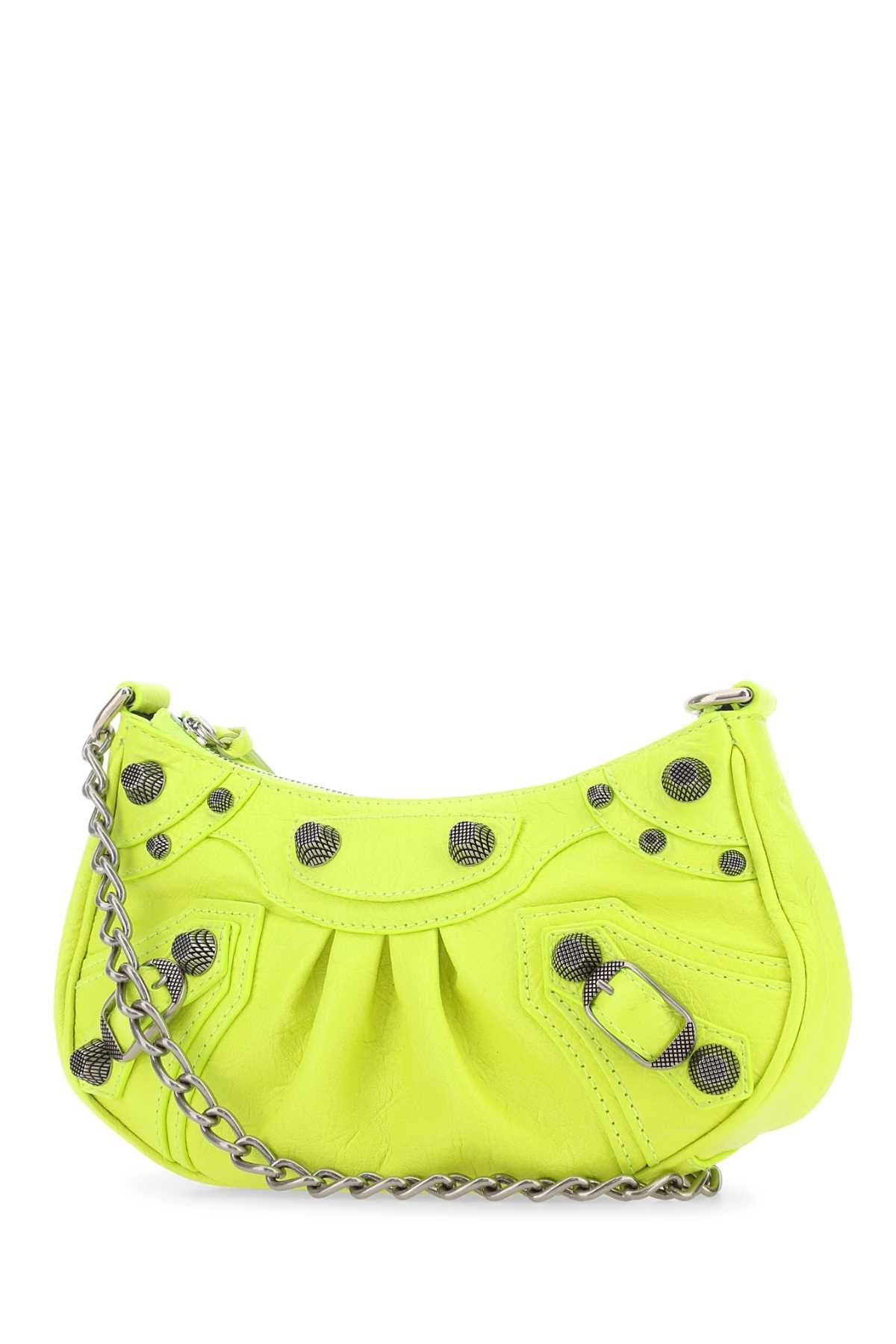 Balenciaga Women Fluo Yellow Leather Le Cagole Mini Handbag