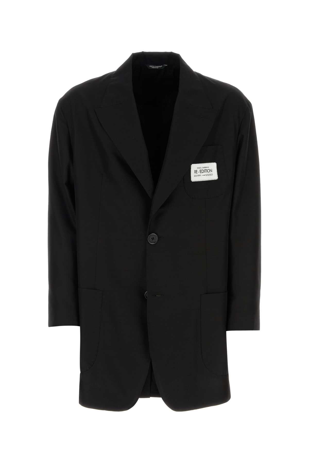 Dolce & Gabbana Men Black Shantung Oversize Blazer