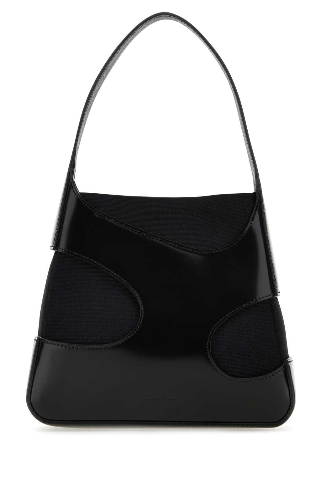 Bolsa Salvatore Ferragamo feminina preta em couro e lona com recortes, tamanho P.