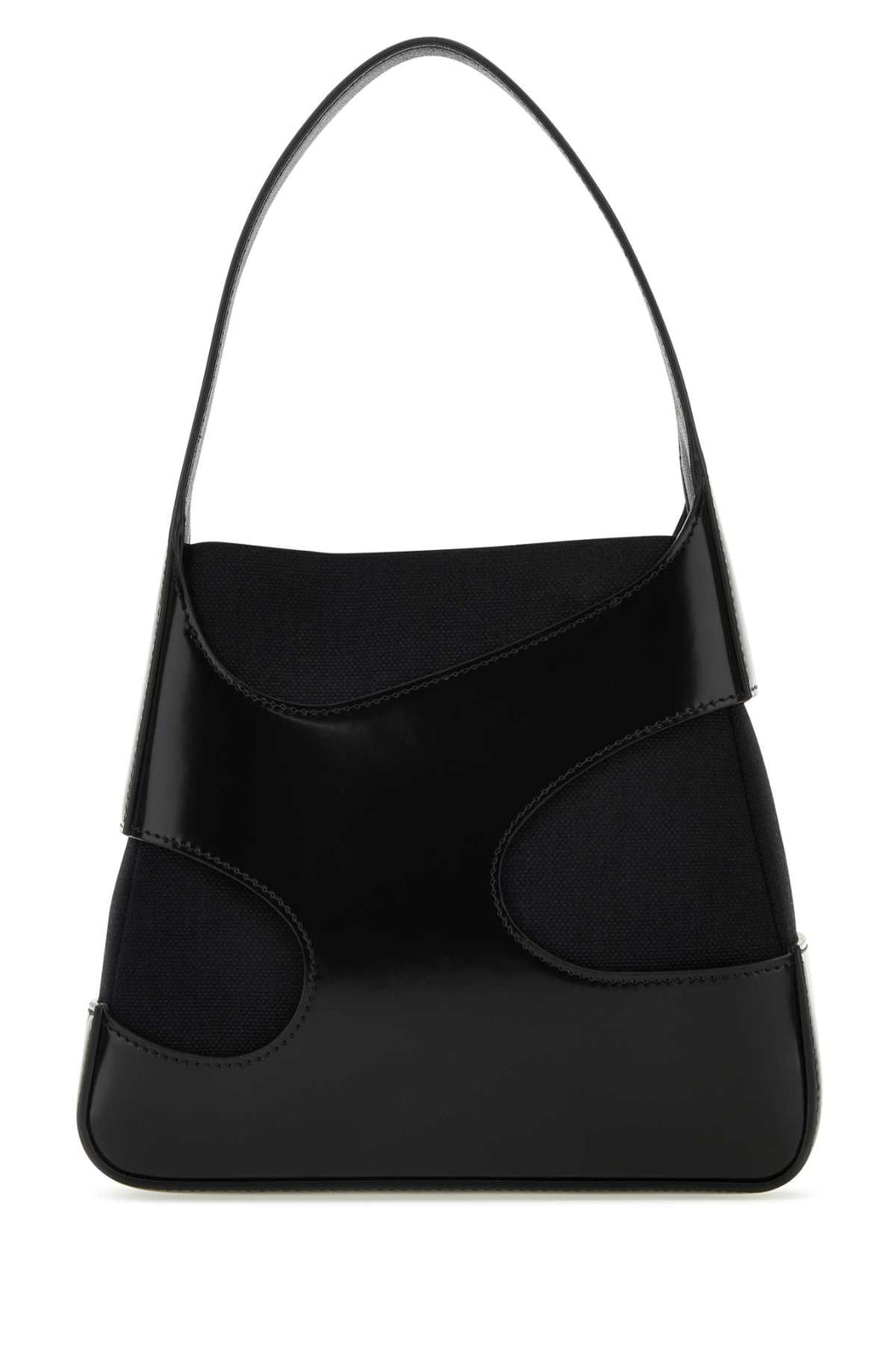 Bolsa Salvatore Ferragamo feminina preta em couro e lona com recortes, tamanho P.