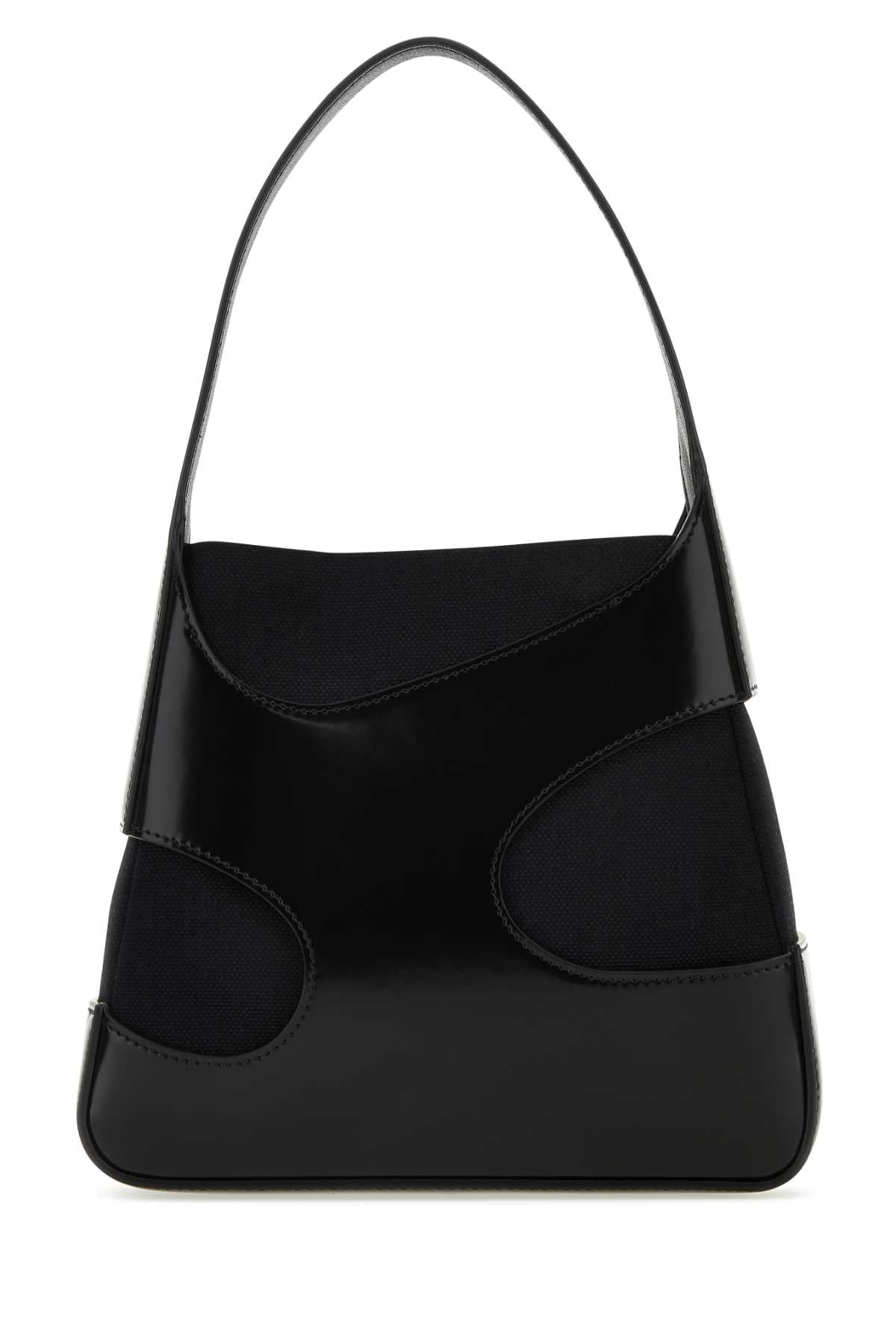 Bolsa Salvatore Ferragamo feminina preta em couro e lona com recortes, tamanho P.