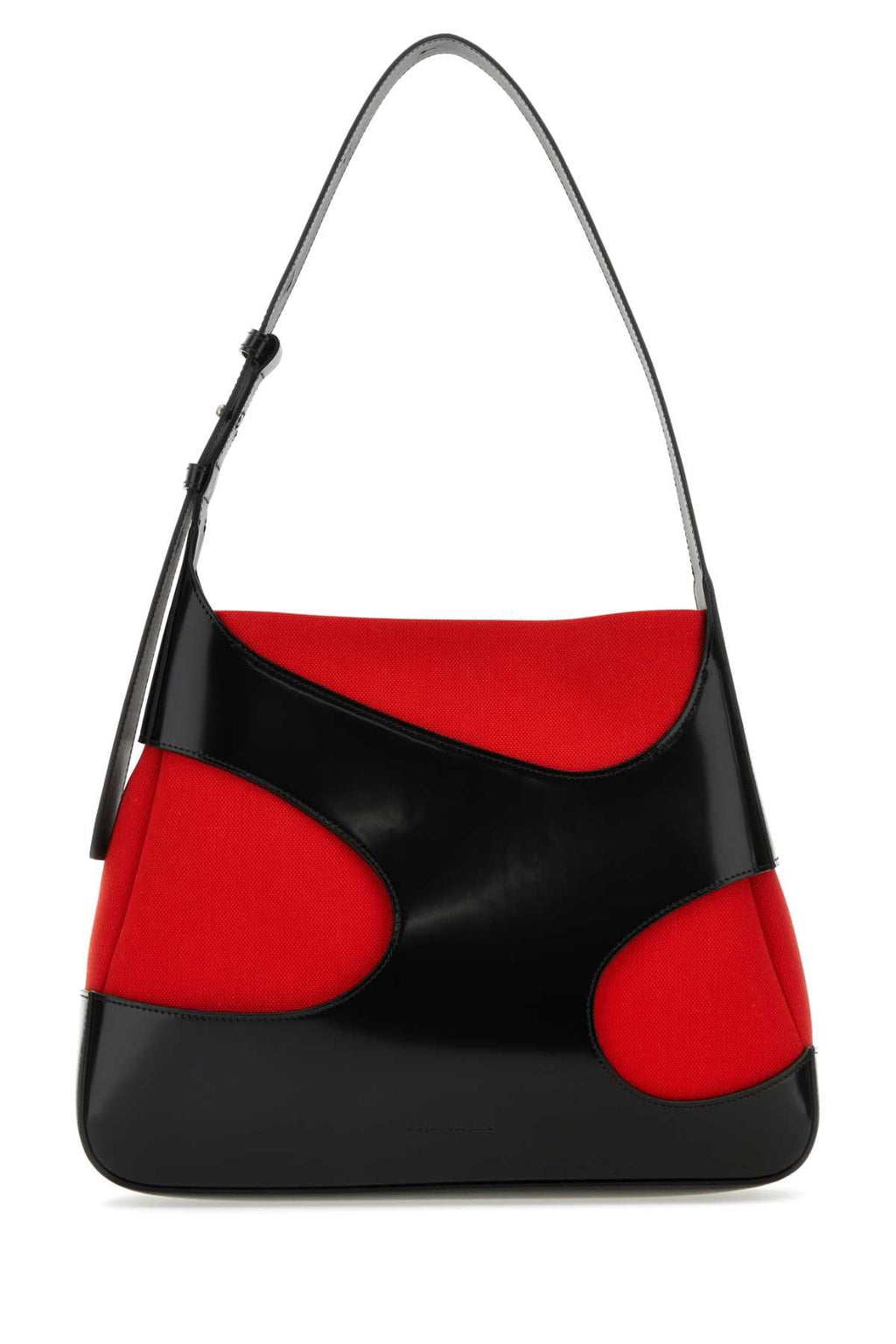 Bolsa de ombro feminina Salvatore Ferragamo tamanho G, bicolor, em couro e lona com recortes.