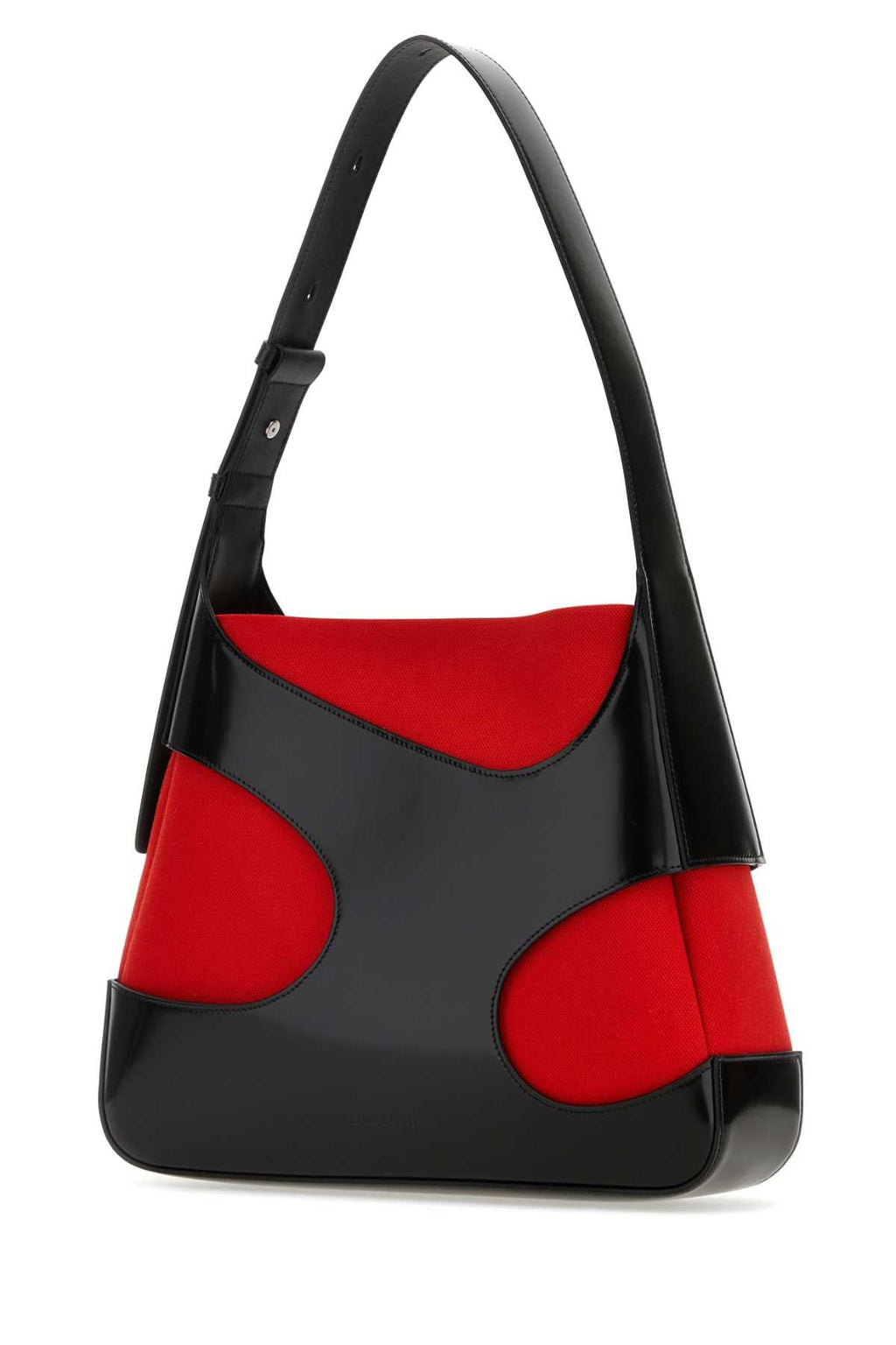 Bolsa de ombro feminina Salvatore Ferragamo tamanho G, bicolor, em couro e lona com recortes.