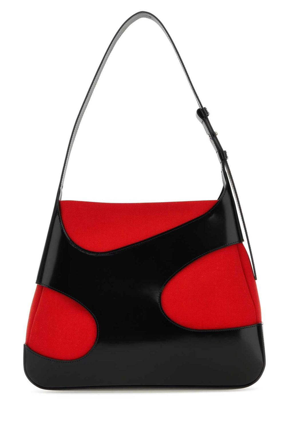 Bolsa de ombro feminina Salvatore Ferragamo tamanho G, bicolor, em couro e lona com recortes.