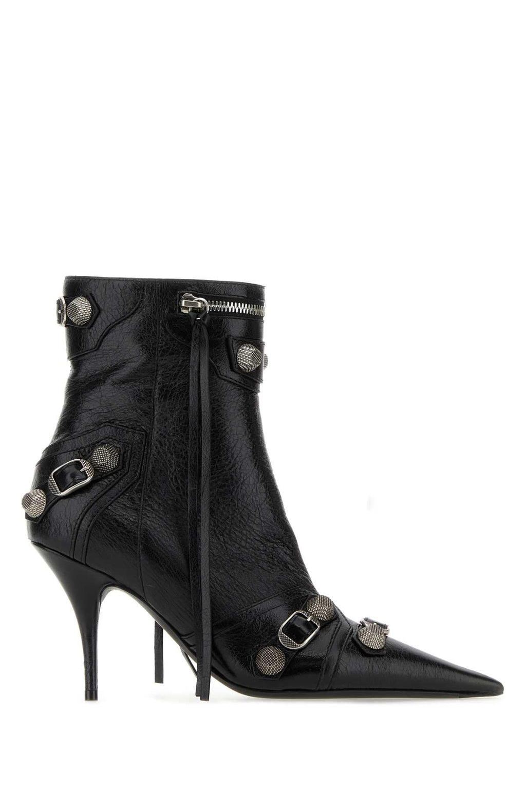 Balenciaga Women Black Leather Cagole Ankle Boots