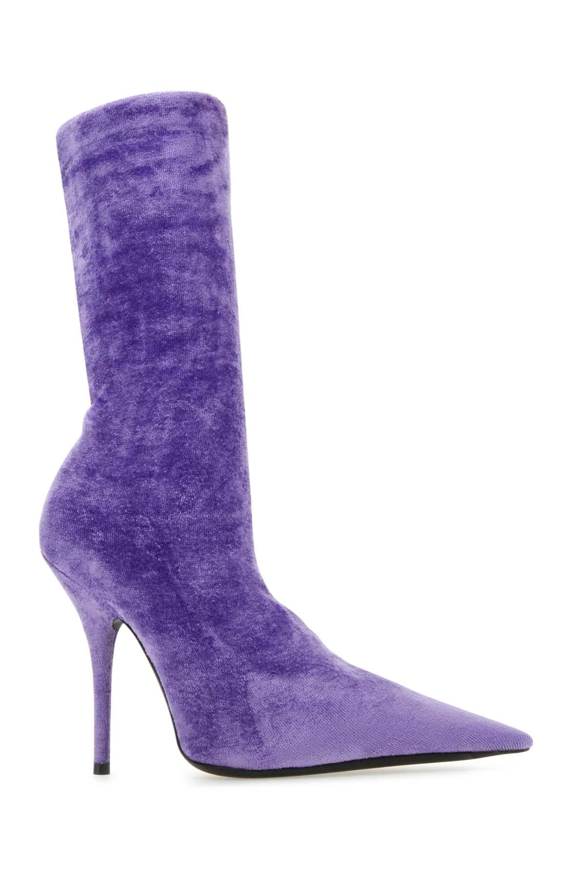 Balenciaga Women Lilac Velvet Knife Ankle Boots