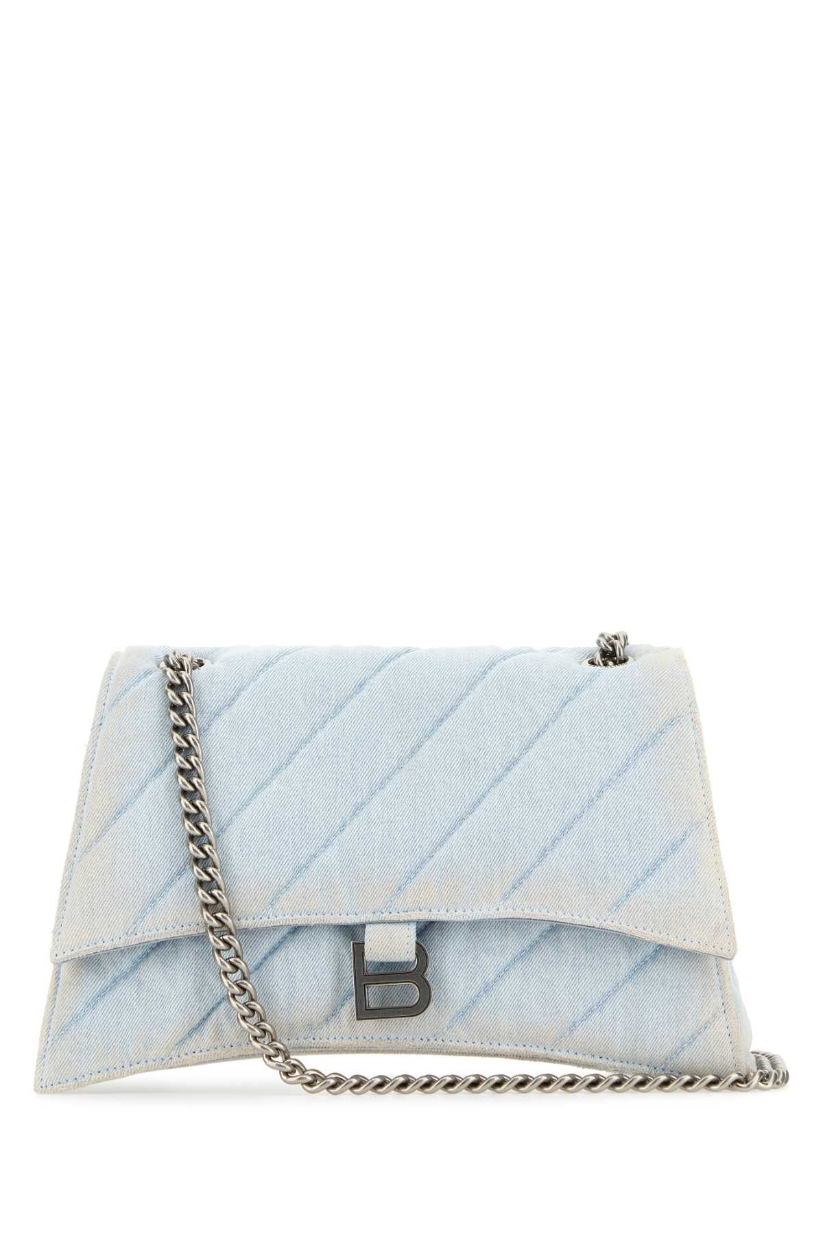 Balenciaga Women Light-Blue Denim Crush M Shoulder Bag