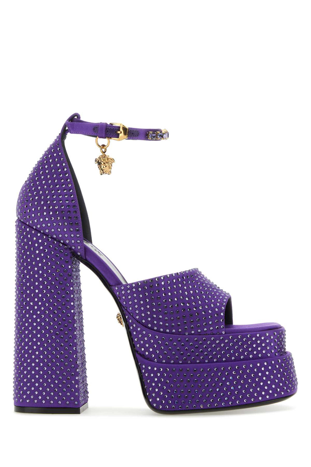 Versace Women Purple Satin Medusa Aevitas Sandals