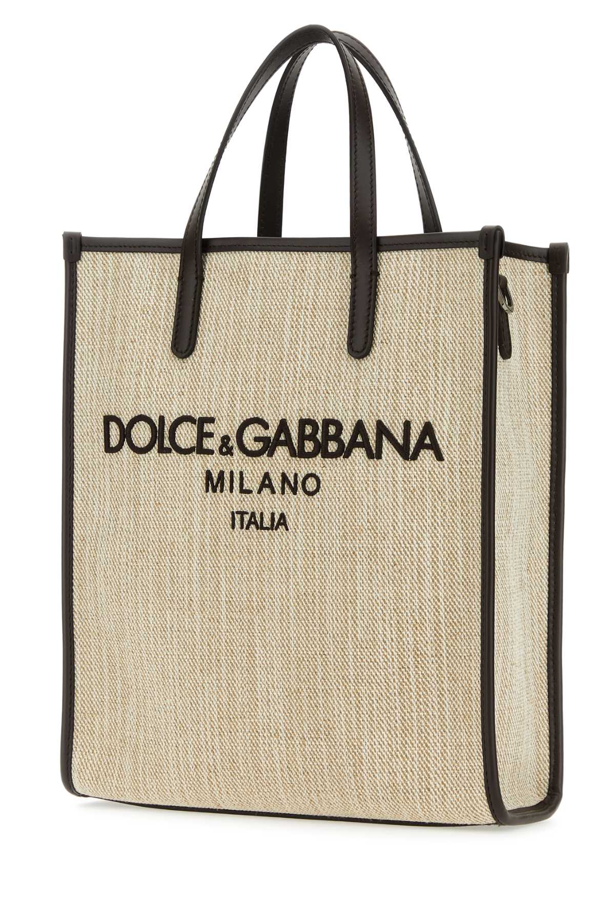 Dolce & Gabbana Men Sand Canvas Small Shopping Bag