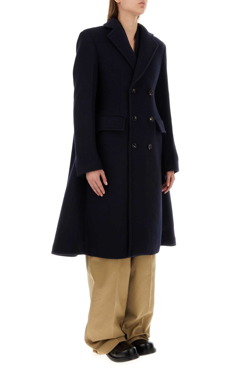 Bottega Veneta Women Midnight Blue Wool Blend Cape Coat