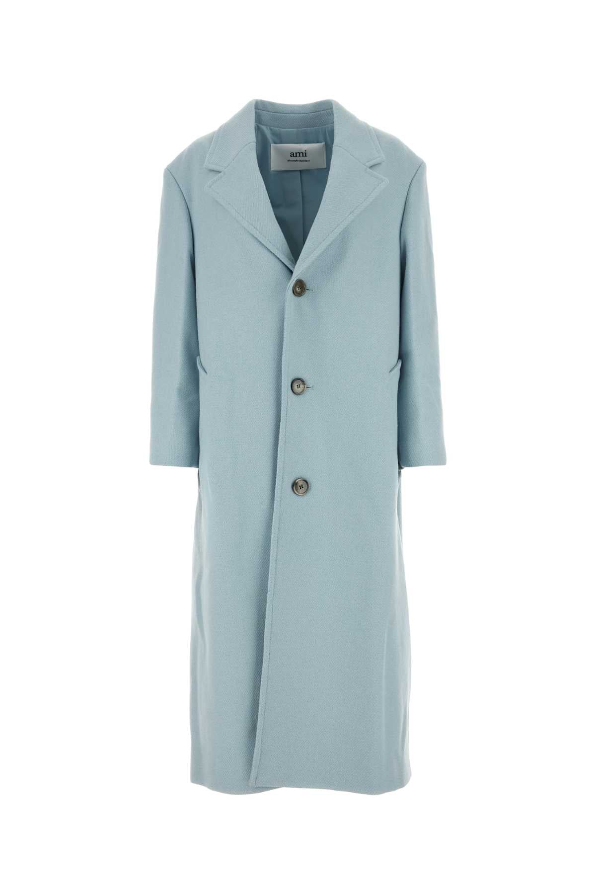 Ami Women Powder Blue Wool Blend Coat