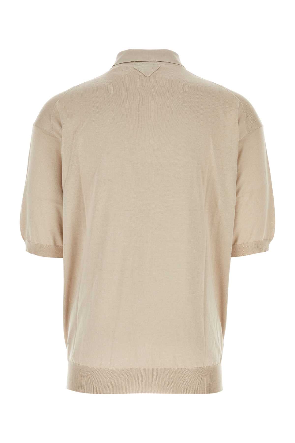 Prada Men Sand Silk Polo Shirt