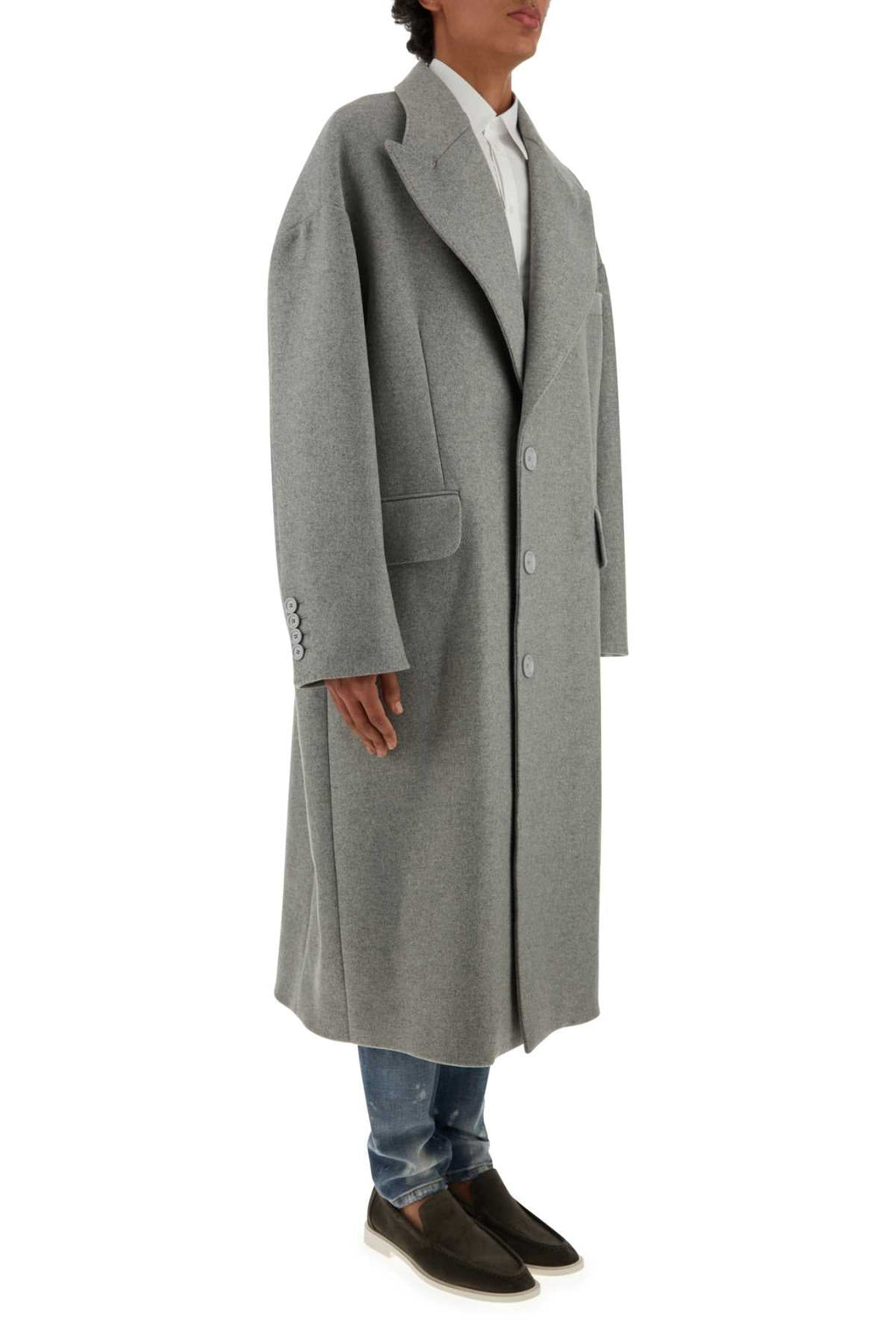 Dolce & Gabbana Men Grey Wool Blend Coat