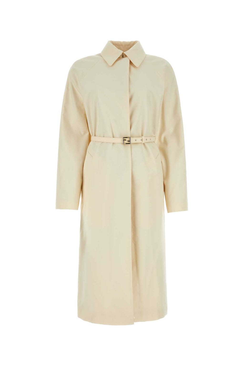 Fendi Women Ivory Polyester Blend Overcoat