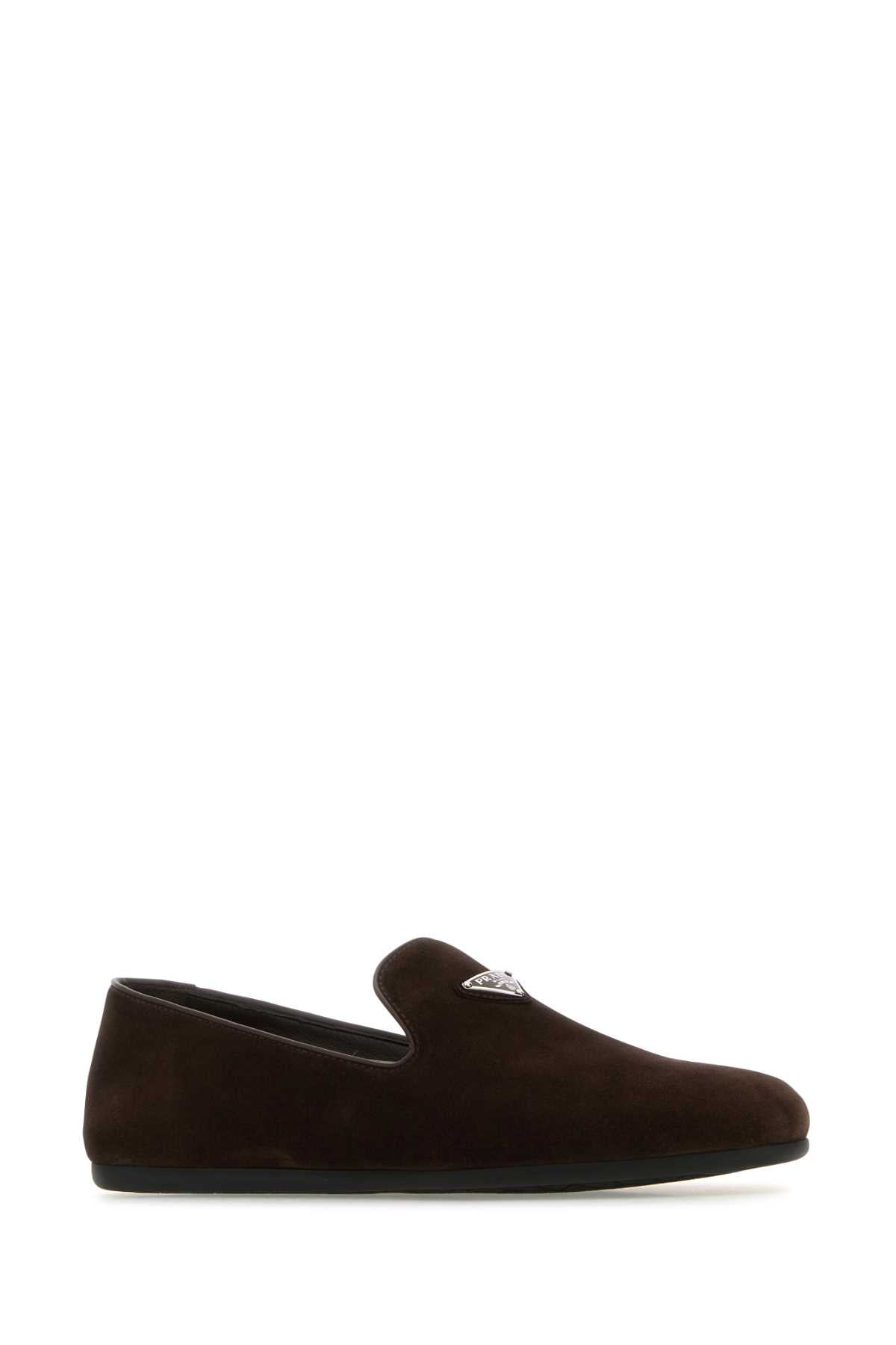 Prada Men Dark Brown Suede Loafers