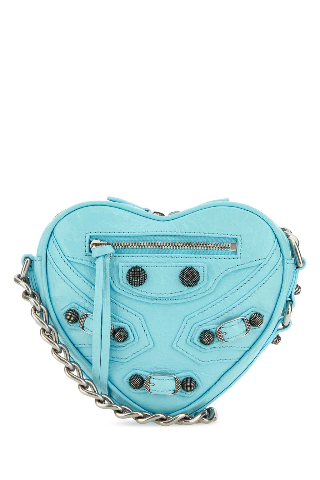 Balenciaga Women Light Blue Leather Mini Le Cagole Heart Crossbody Bag