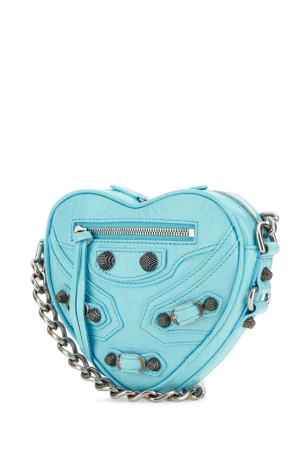 Balenciaga Women Light Blue Leather Mini Le Cagole Heart Crossbody Bag
